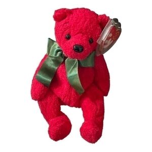 TY Beanie Baby Mistletoe Christmas Bear 2000 Red Green Plush NWT